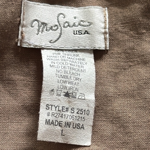MoSaic USA 100% Linen tan Tunic top 3/4 sleeves blouse round neckline Sz L #2510 - Picture 5 of 5